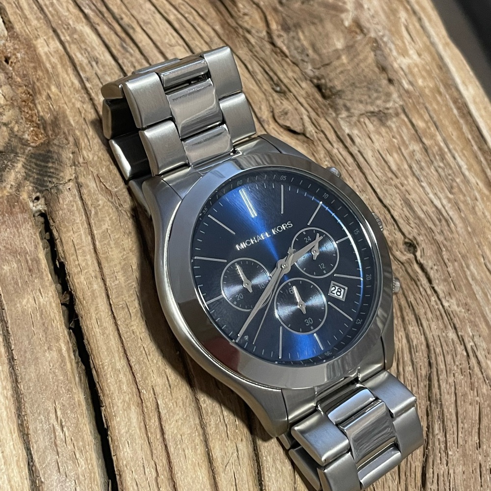 Michael kors Slim Runway Chronograph Blue Dial silver steel watch MK8917